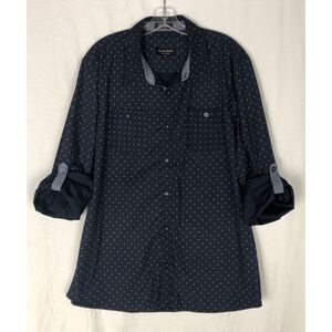Eighty Eight Platinum Men Size XL Blue Roll Tab Sleeve Shirt Button Up Geometric